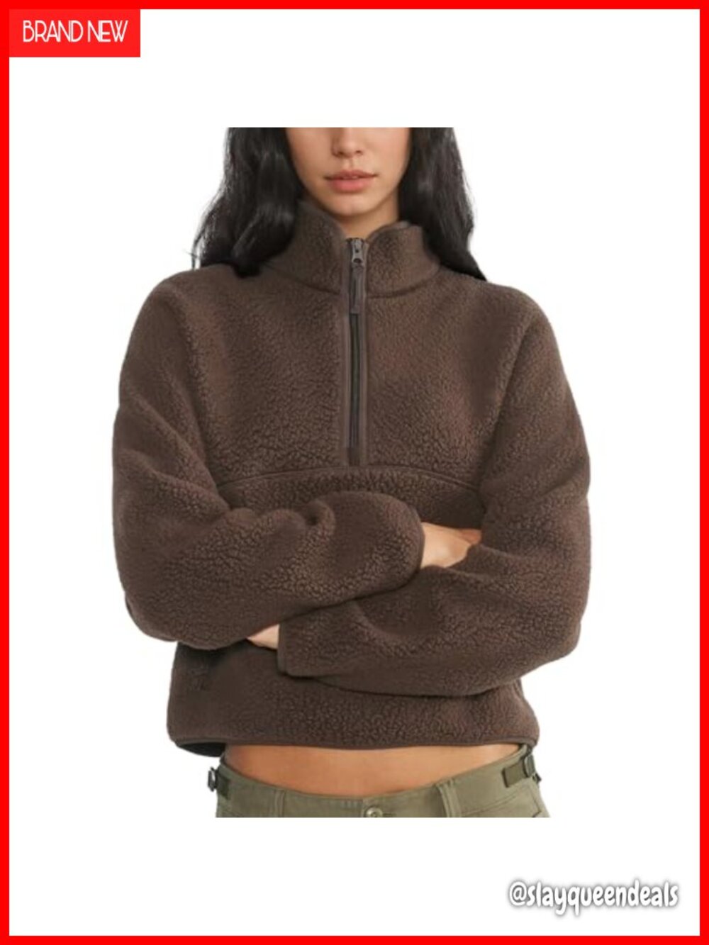Hixiaohe Cropped Fleece Sherpa Sweatshirt Half Zip Pullover with Pockets